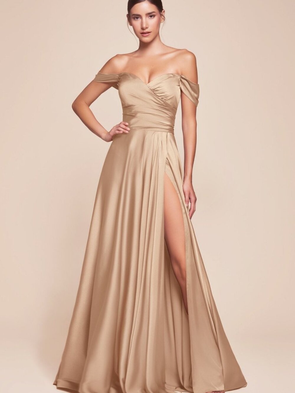 NEW CHAMPAGNE GOLD Evening Gown Floor Length Formal Elegant Stunning 7493